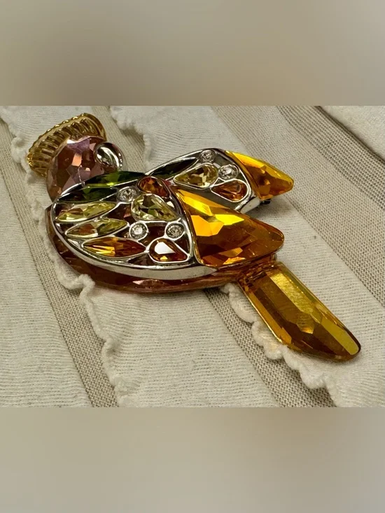 Swarovski Crystal Pin Brooch Vintage Cockatoo Parrot Jeweled Sterling Silver Art - Picture 7 of 11